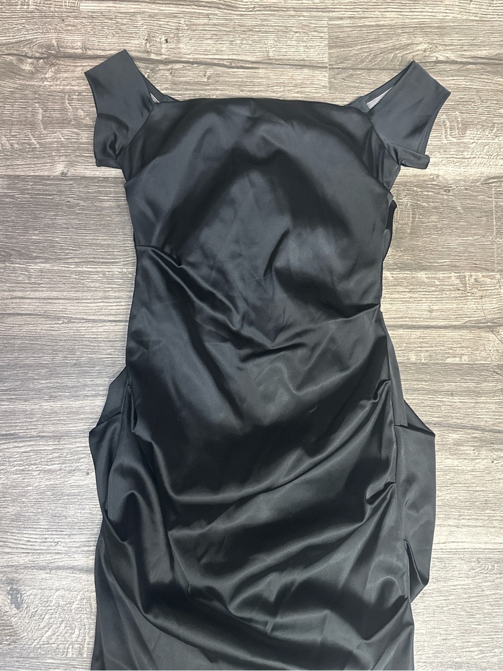 Betsy & Adam Black One-Shoulder Satin Cocktail Dress - Picture 3 of 5